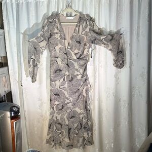 Astr Floral Wrap Midi Dress in Gray and Cream